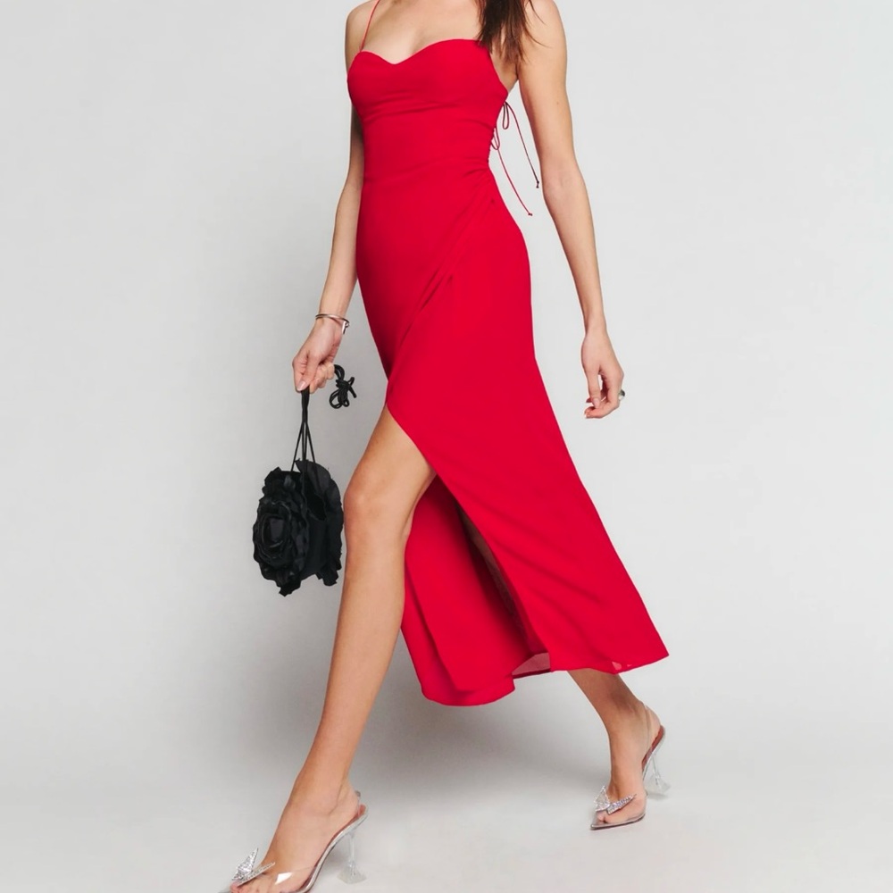 Reformation Kourtney Dress in Cherry